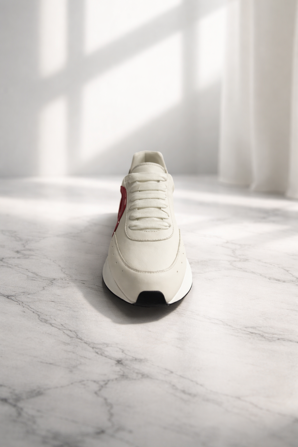 Alexander McQueen Sprint Runner Leather Sneakers in White and Burgundy