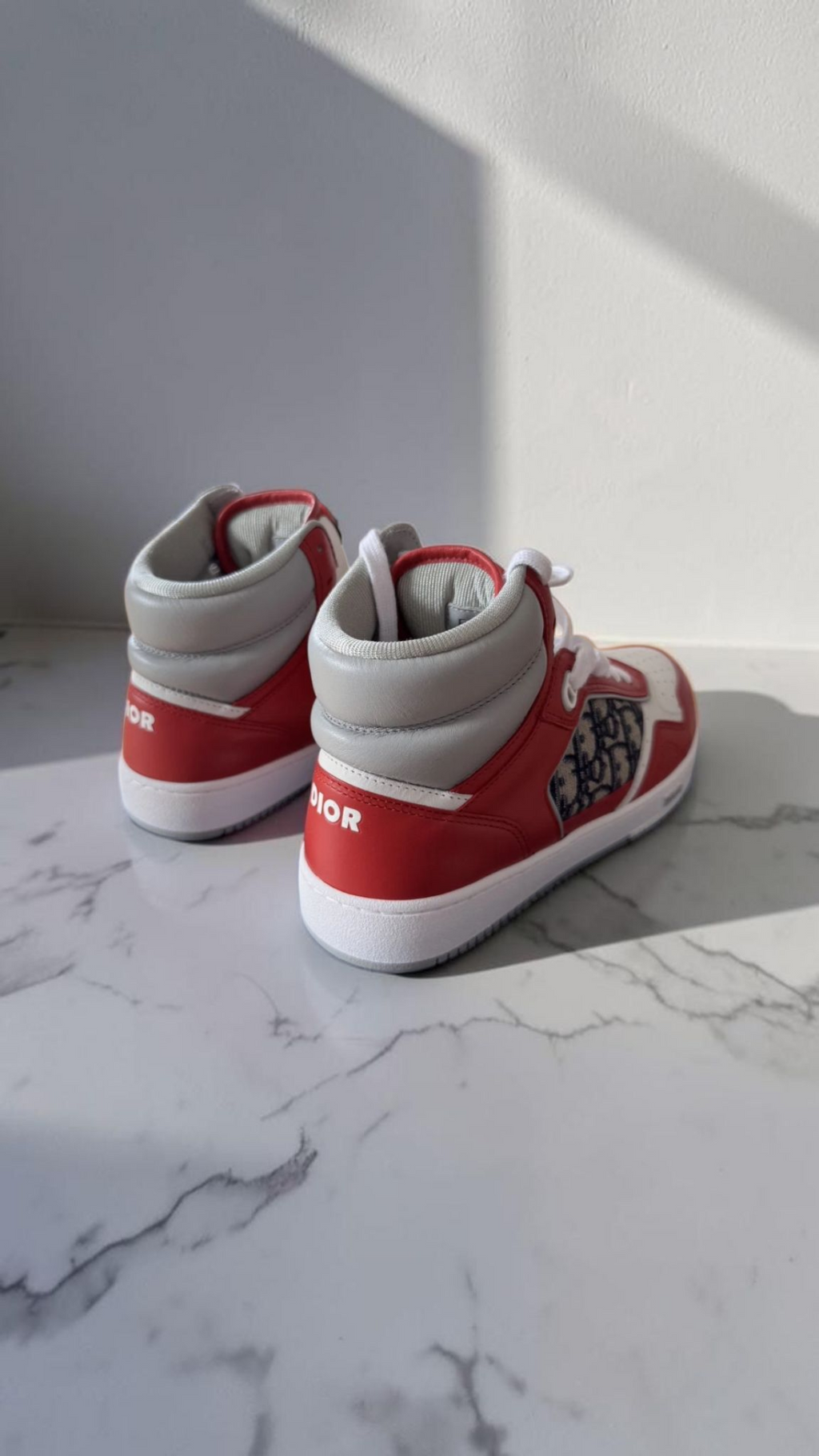 Dior B27 High-Top Sneakers Red White Oblique Monogram